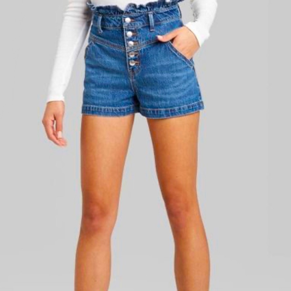 High-Rise, Button Front, Paper Bag Shorts